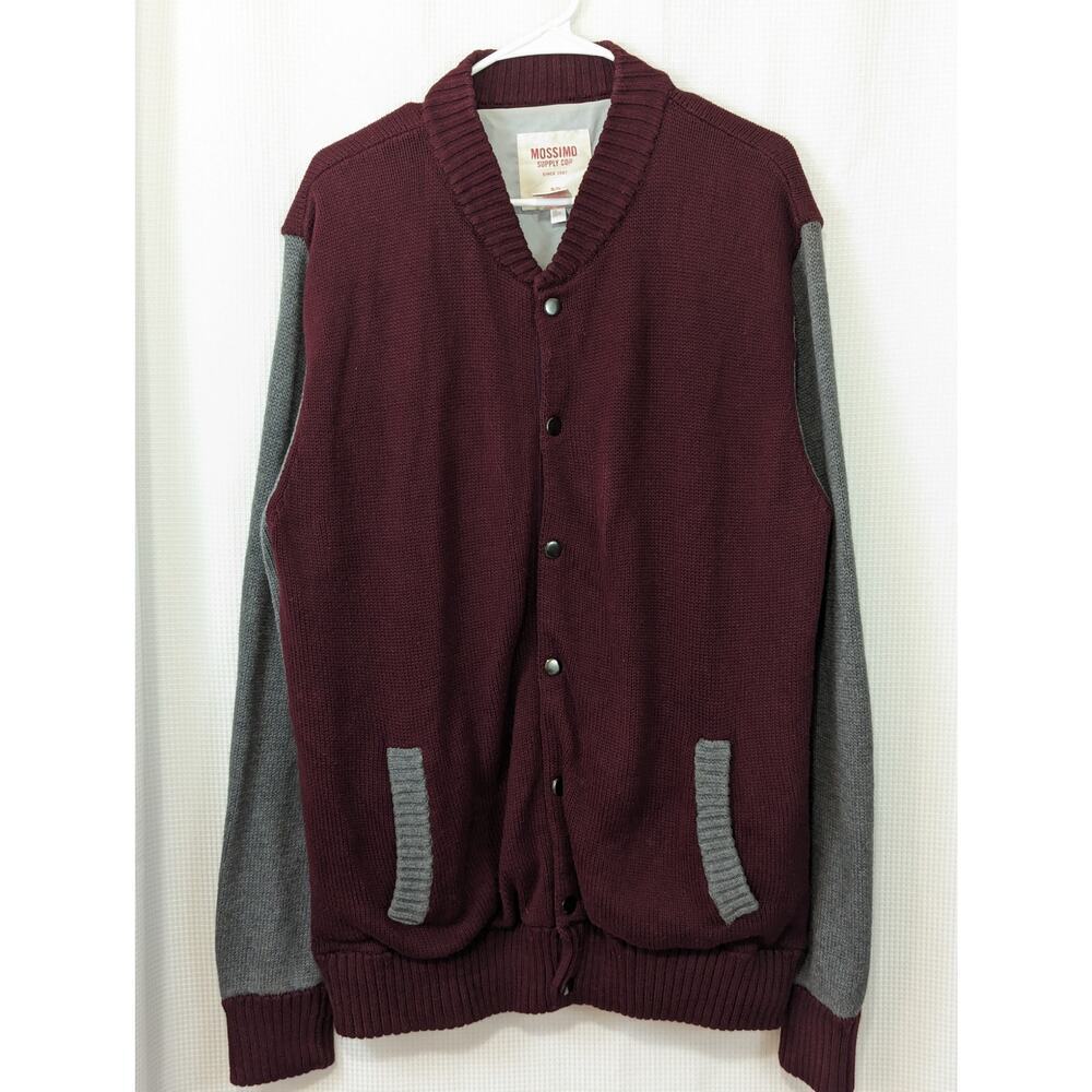 MOSSIMO! BURGUNDY RED & DOVE GRAY VARSITY CARDIGAN SWEATER! SZ XL - Picture 2 of 9